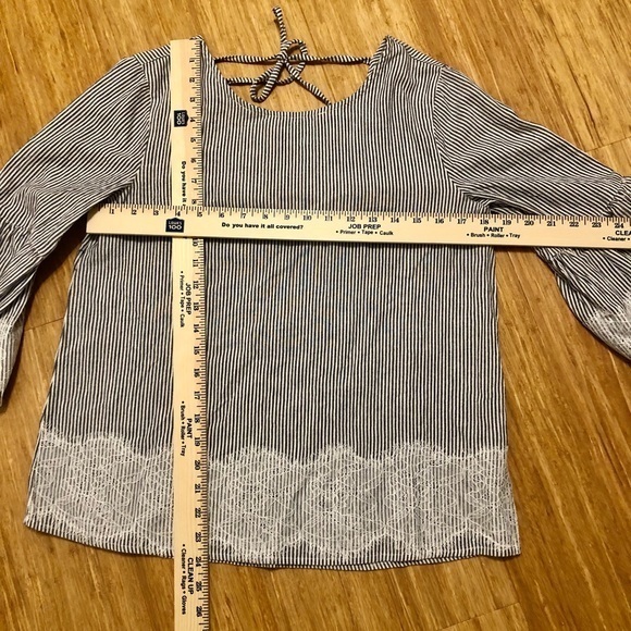 Jun & Ivy NWT Medium Blue white Top Striped Lace Spring coquette‎ office girly - Picture 6 of 8